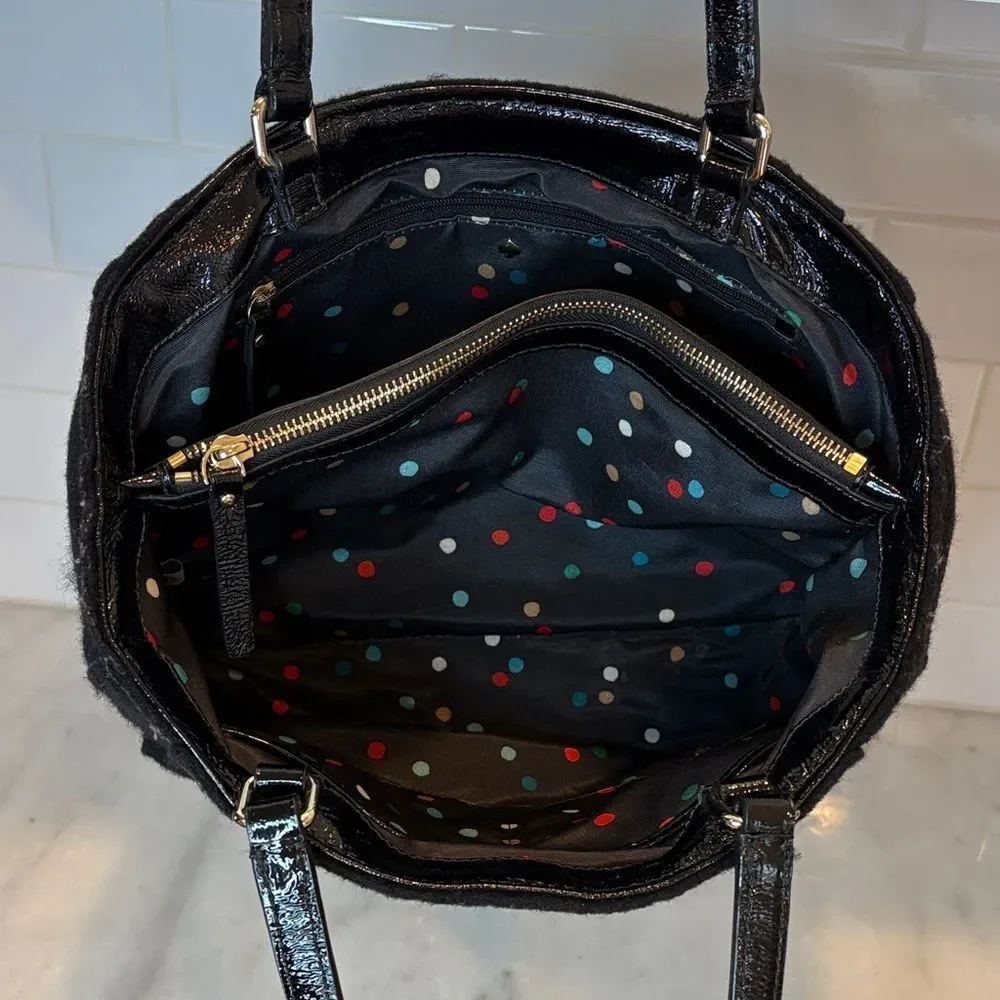 Kate Spade Purse Handbag Quinn Beantown Wool Button Satchel Pocketbook